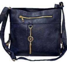 Bolsa Feminina Preta, Alça Transversal, divisórias cor: azulcolor: azul