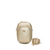 Bolsa Feminina Rafitthy Transversal Metalizada Mini Cross Dourado