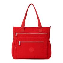 Bolsa Feminina Reforçada 5 Bolsos Tactel Média Trabalho Casual Ombro e Transversal Moderna