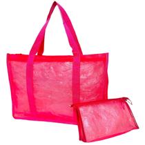 Bolsa Feminina Rosa Com Necessaire Ziper Academia Praia Viagem Sacola