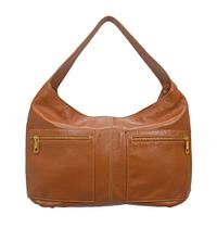 Bolsa Feminina Saco Marrom Grande com Zíper em Couro Tiracolo Alça Grossa Madamix