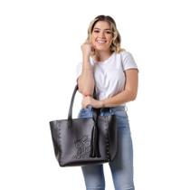 Bolsa Feminina Sacola De Ombro Preto Mulher Moderna Grande