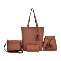 Bolsa feminina sacola e transversal de mão + carteira dia a dia trabalho kit 4 peças