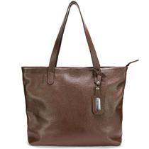 Bolsa Feminina Sacola Grande Café Em Couro Legitimo Metal Niquel