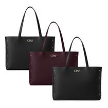 Bolsa Feminina Sacola Grande Kit Com 3 Peças Universitária De Ombro Cor:2-Preta/1-Bordô