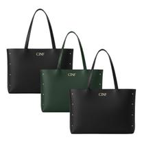 Bolsa Feminina Sacola Grande Kit Com 3 Peças Universitária De Ombro Cor:2-Preta/1-Verde Militar