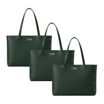 Bolsa Feminina Sacola Grande Kit Com 3 Peças Universitária De Ombro Cor:Verde Militar