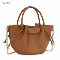 Bolsa Feminina Saquinho de Mão e Transversal com Alça de Corrente Kit 2 pçs com Mini Bolsinha Necessaire 1803 CorBege