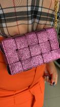 Bolsa feminina sintética de corretaria com brilho com