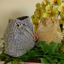 Bolsa Feminina Strass Festa Bordada Dourada Brilho Pedraria
