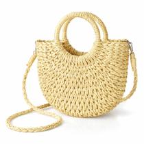 Bolsa feminina tecida semicirculo para praia ferias verão bege claro