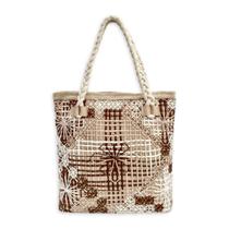 Bolsa Feminina Tecido Chic Detalhada Croche Mão Ombro Estilosa Artesanal Casual Praia Dia a Dia