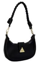 Bolsa Feminina Tote Meia Lua De Ombro E Mão Sofisticada Acambamento dos ferragens Ouro Cor Preto Correira de trança