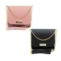 Bolsa Feminina Transversal Bag Mulher Balada Pequena Alça Corrente Lisa Kit Com 2 Rosa E Preto - Moda Fashion