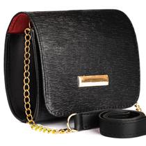 Bolsa Feminina Transversal Baú Pequena Preto Com Corrente