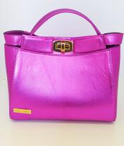 Bolsa Feminina Transversal de Couro Metalizada Rosa Pink Bolsa Feminina Transversal de Couro Metalizada Rosa Pink