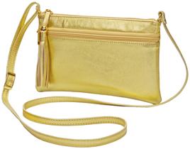 Bolsa Feminina Transversal Dourada Pequena Couro Legítimo