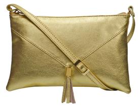 Bolsa Feminina Transversal Dourada Pequena Metalizada Couro Legítimo Bolsa Feminina Transversal Dourada Pequena Metalizada Couro Legítimo