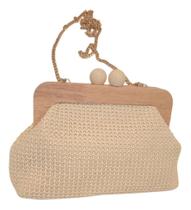 Bolsa Feminina Transversal Elegante Acabamento Em Madeira