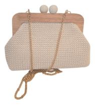 Bolsa Feminina Transversal Elegante Acabamento Em Madeira