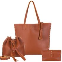 Bolsa Feminina Transversal Kit 3 Peças Sacola+Saco +Carteira