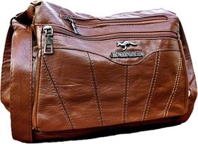 Bolsa Feminina Transversal Marrom material sintético com 4 Zíperes Espaçosa e Elegante Bolsa Feminina Transversal Marrom material sintético com 4 Zíperes Espaçosa e Elegante