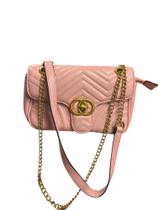 Bolsa Feminina Transversal material sintético Rosa Claro com Corrente