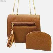Bolsa Feminina Transversal / Ombro com alça de corrente Kit 2 pçs com mini necessaire porta chaves/moedas 1508
