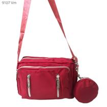 Bolsa Feminina Transversal / Ombro Nylon Superleve com Divisões e Necessaire 9107
