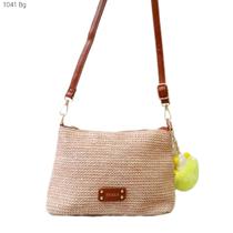 Bolsa Feminina Transversal Palha / Rafia com Pompom 1041