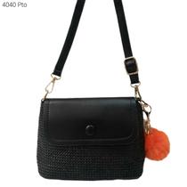 Bolsa Feminina Transversal Palha / Rafia com Pompom 4040