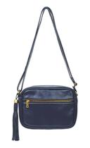 Bolsa Feminina Transversal Pequena Azul Alça Comprida Couro Legítimo Madamix