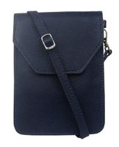 Bolsa Feminina Transversal Pequena Azul Marinho em Couro e Porta Celular Bolsas Femininas Madamix