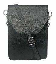 Bolsa Feminina Transversal Pequena Preta em Couro e Porta Celular Bolsas Femininas Madamix