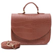 Bolsa Feminina Transversal Pequena Rosa Ombro Croco Festa Clutch