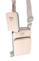 Bolsa feminina transversal porta celular com carteira luxo ziper metal prata