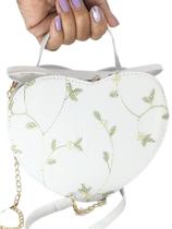 Bolsa feminina transversal porta celular coração luxo branco renda romantica