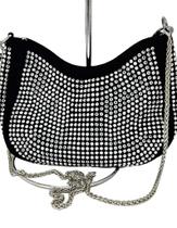 Bolsa feminina transversal preta Tiracolo grande veludo pedras brilho Bolsa feminina transversal preta Tiracolo grande veludo pedras brilho