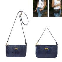 Bolsa Feminina Transversal Tiracolo Azul Marinho em Couro Pequena Social Casual Bolsas Femininas Madamix