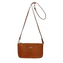 Bolsa Feminina Transversal Tiracolo Marrom Claro em Couro Pequena Social Casual Bolsas Femininas Madamix