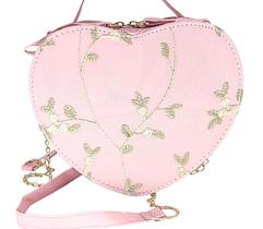 Bolsa feminina transversal tiracolo porta celular coração luxo rosa renda