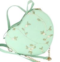 Bolsa feminina transversal tiracolo porta celular coração luxo verde renda delicada
