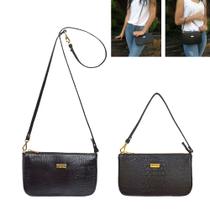 Bolsa Feminina Transversal Tiracolo Preta em Couro Pequena Social Casual Bolsas Femininas Madamix