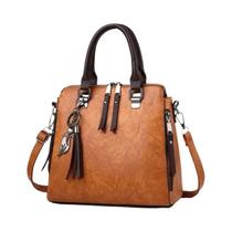 Bolsa Feminina Vintage de Couro com Borla - Bolsa de Ombro e Crossbody