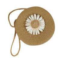 Bolsa Feminina Vintage Floral de Palha - Mini Bolsa Crossbody Circular para Praia