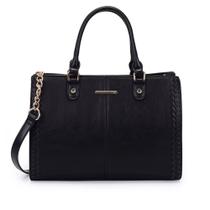 Bolsa Feminina WJ Tote Grande com Detalhes Trançados Preto