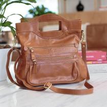 Bolsa FemininaTransversal Verônica em Couro Legitimo Caramelo - Betania Couros