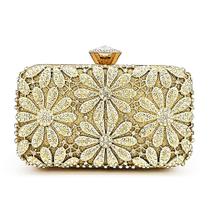 Bolsa Festa Clutch Dourada Desenhada em Flores e Strass