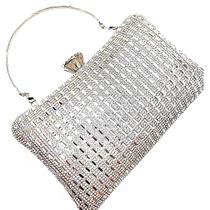 Bolsa Festa Clutch Feminina Glam Com Strass Prata