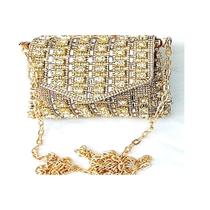 Bolsa Festa Clutch Mini Com Strass Na Cor Dourada Com Alça